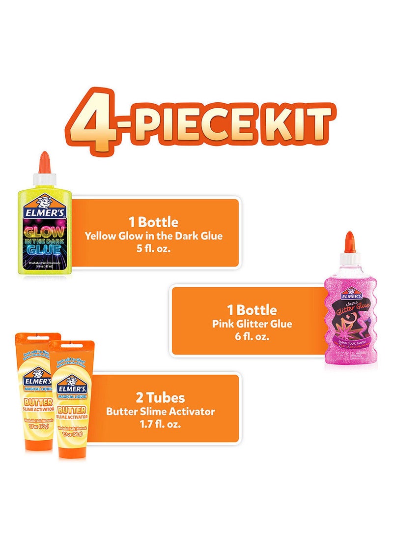 Elmers - Elmer’s Butter Slime Kit, includes Classic Glitter and Glow-In-The-Dark Glues, And Butter Slime Activators - 4 Pieces Slime Kit - Image 1