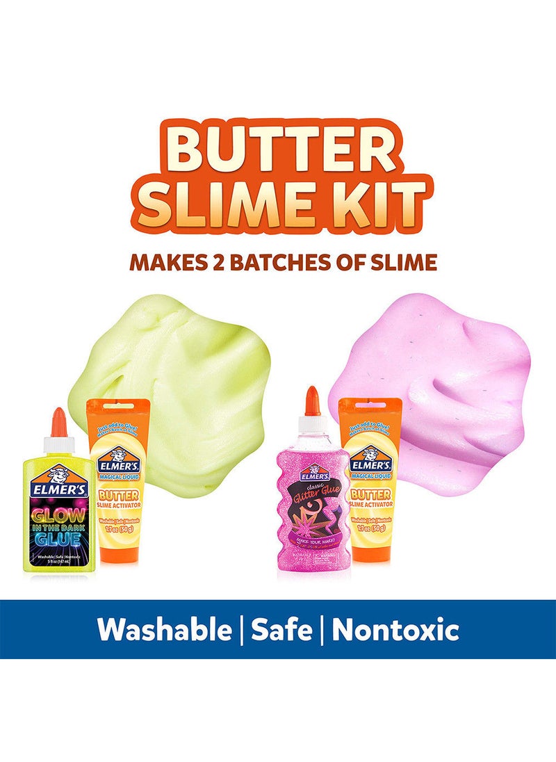 Elmers - Elmer’s Butter Slime Kit, includes Classic Glitter and Glow-In-The-Dark Glues, And Butter Slime Activators - 4 Pieces Slime Kit - Image 1