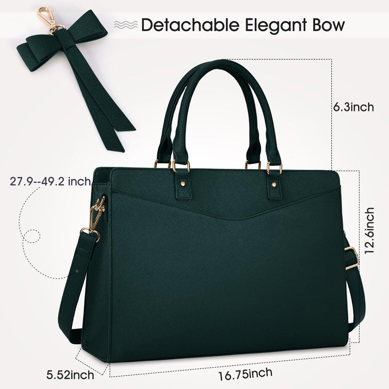 RAINSMORE Laptop Bag for Women 15.6 Inch PU Tote Bag Business Work Bag Waterproof Briefcase Computer Tote Lightweight Handbag Shoulder, Dark Green - Image 2