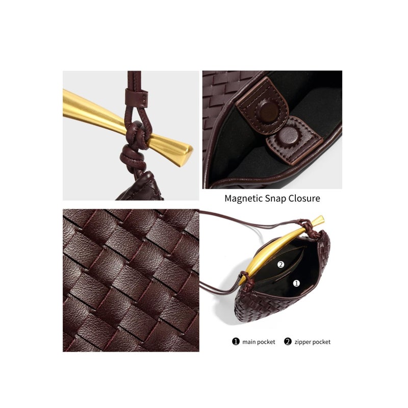 SOLARAE Woven Leather Handbags for Women Fashion Designer Clutch Purse Dumpling Bag Cute Ladies Trendy Small Hobo Bag - Image 3
