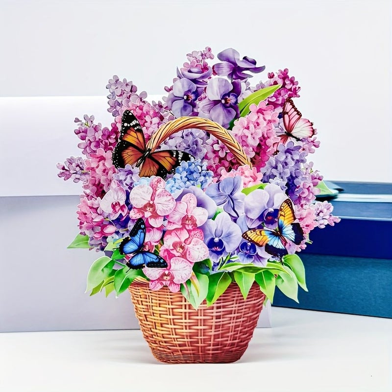 A 3D Peony Butterfly Basket Decorative Flower Arrangement for Birthday Spring Home Office Gift - Image 4