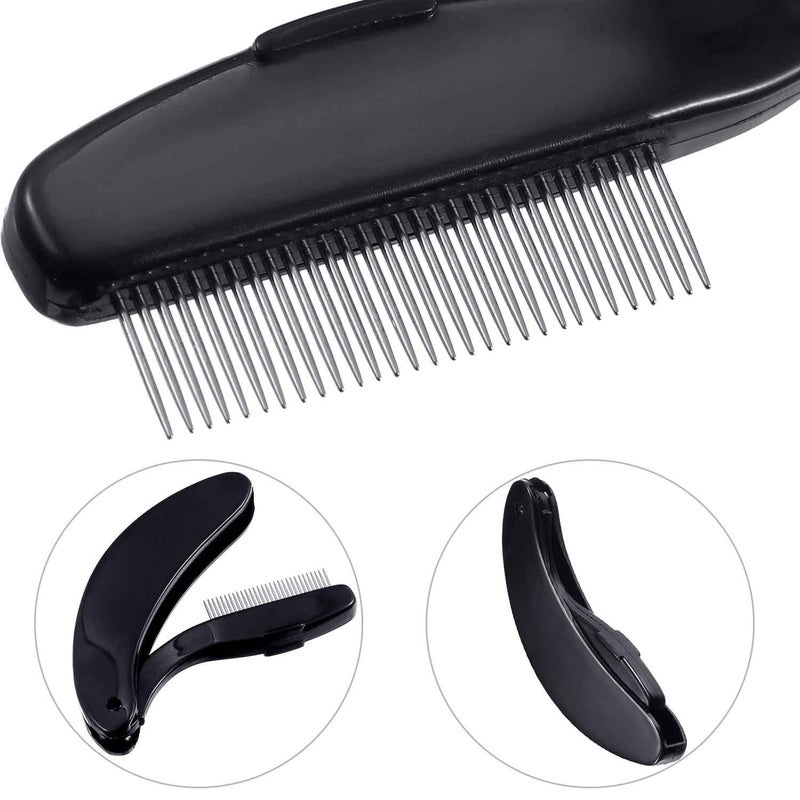 TecUnite 4 Packs Folding Eyelash Comb, Stainless Steel Teeth Eyebrow Comb Lash and Brow Makeup Brush (Black) - Image 3