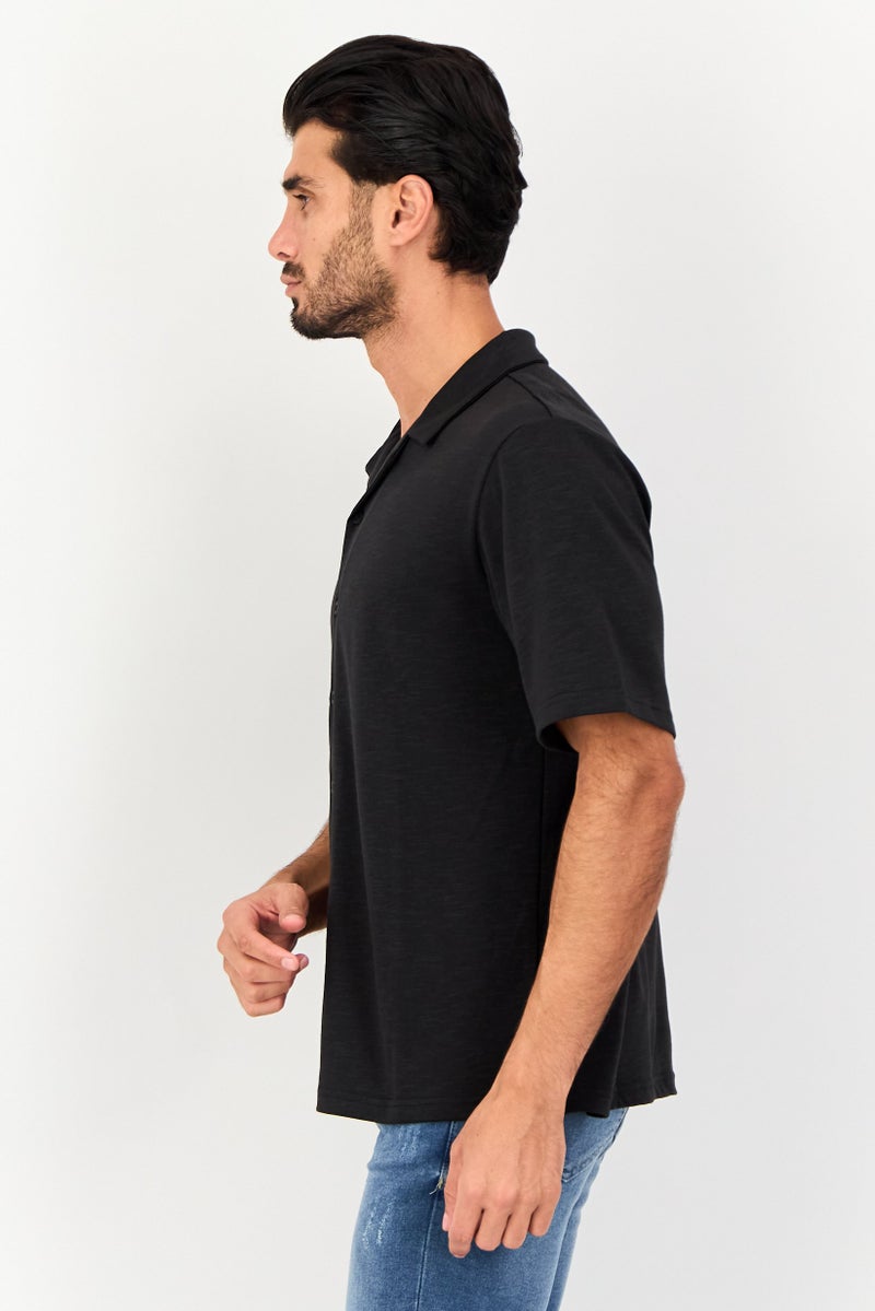 Core Elements Men Regular Fit Heather Short Sleeves Casual Shirt, Black - Image 4