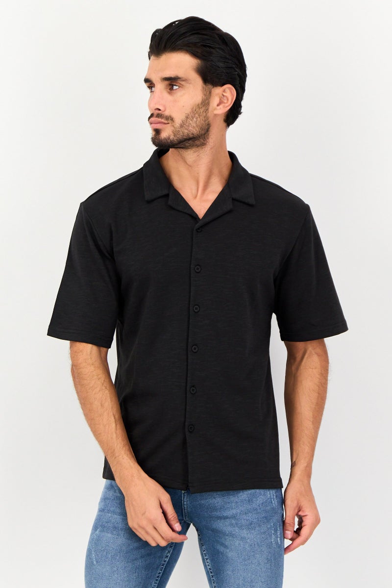 Core Elements Men Regular Fit Heather Short Sleeves Casual Shirt, Black - Image 1