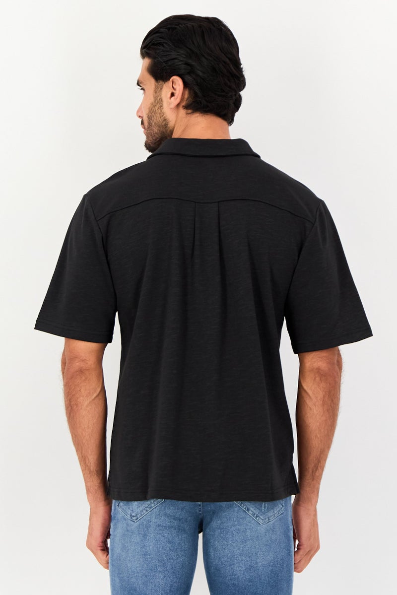 Core Elements Men Regular Fit Heather Short Sleeves Casual Shirt, Black - Image 2