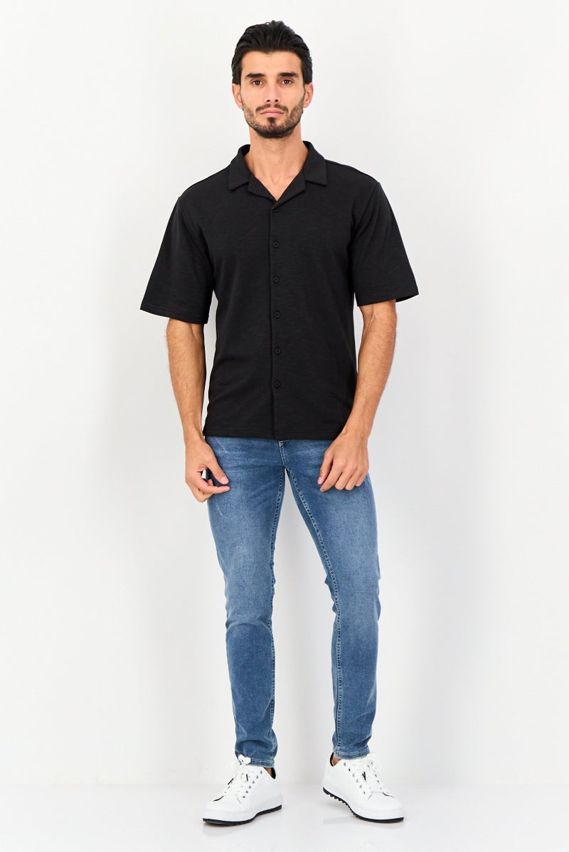 Core Elements Men Regular Fit Heather Short Sleeves Casual Shirt, Black - Image 3