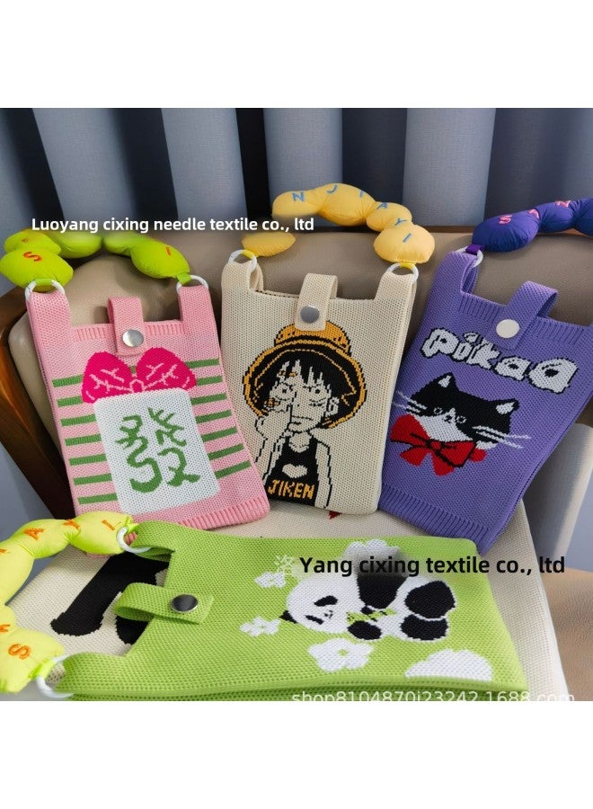 Korean Mobile Phone Bag Cute All-match Handbag Mini Knitted Small Handbag Single Shoulder Bag Crossbody Handbag-Color:White = Polar Bear