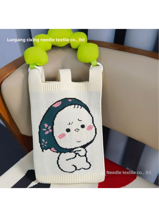 Korean Mobile Phone Bag Cute All-match Handbag Mini Knitted Small Handbag Single Shoulder Bag Crossbody Handbag-Color:White = Polar Bear