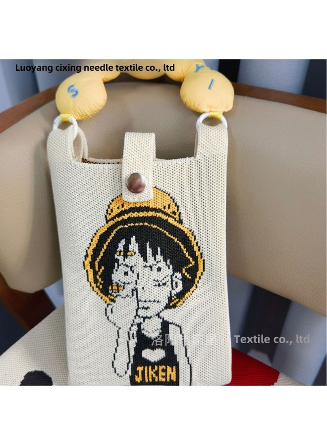 Korean Mobile Phone Bag Cute All-match Handbag Mini Knitted Small Handbag Single Shoulder Bag Crossbody Handbag-Color:White = Polar Bear