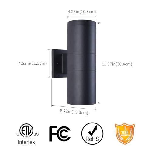 mirrea Modern Outdoor Porch Light Patio Light in 2 Lights with Aluminum Cylinder and Tempered Glass Cover Waterproof Wall Sconce 2 Pack (Matte Black) - Image 2