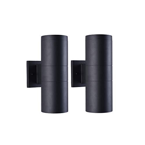 mirrea Modern Outdoor Porch Light Patio Light in 2 Lights with Aluminum Cylinder and Tempered Glass Cover Waterproof Wall Sconce 2 Pack (Matte Black) - Image 1
