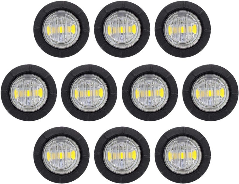 TMH 10 Pcs 3/4 Inch White Side Marker Indicator Lights Mini Round Front Rear with Rubber 3 LED for Trailer Truck Lorry Car 3 LED 12V DC - Image 1