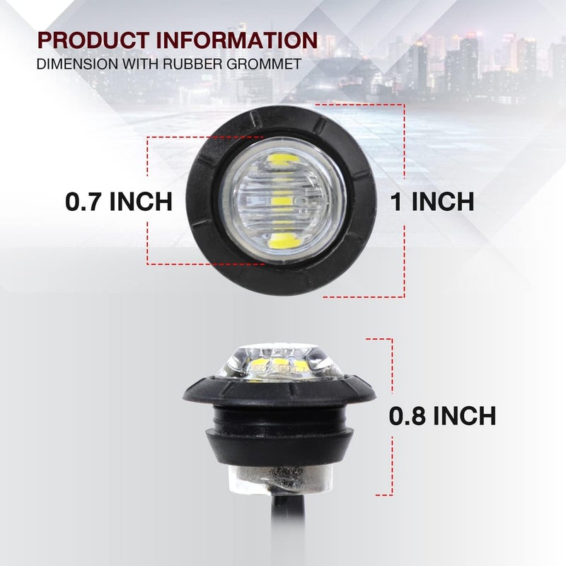 TMH 10 Pcs 3/4 Inch White Side Marker Indicator Lights Mini Round Front Rear with Rubber 3 LED for Trailer Truck Lorry Car 3 LED 12V DC - Image 4