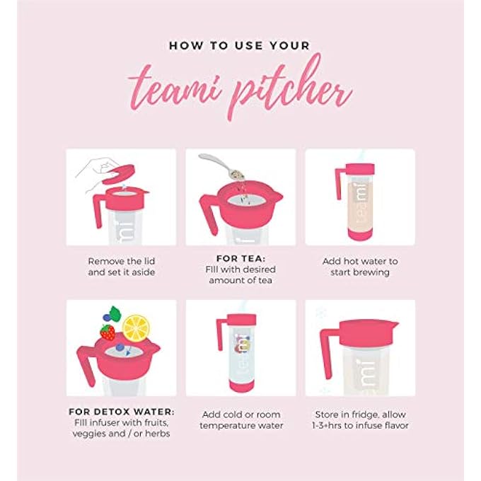 teami Tea Pitcher With Lid  Infuser Strainer Carafe  Perfect For Teas Juices Lemonade Fruit Or Sangria  60 Ounces Pink - Image 4