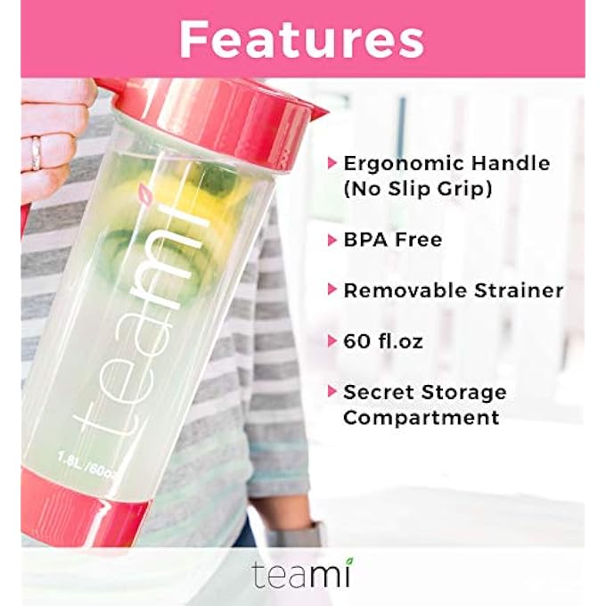 teami Tea Pitcher With Lid  Infuser Strainer Carafe  Perfect For Teas Juices Lemonade Fruit Or Sangria  60 Ounces Pink - Image 2