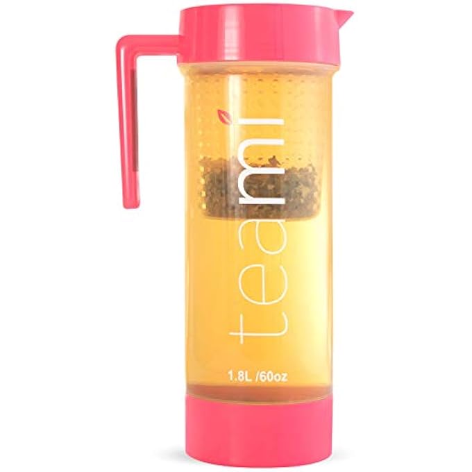 teami Tea Pitcher With Lid  Infuser Strainer Carafe  Perfect For Teas Juices Lemonade Fruit Or Sangria  60 Ounces Pink - Image 1