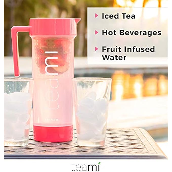 teami Tea Pitcher With Lid  Infuser Strainer Carafe  Perfect For Teas Juices Lemonade Fruit Or Sangria  60 Ounces Pink - Image 3