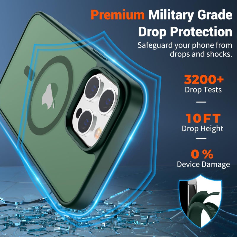 SUPFINE Magnetic for iPhone 14 Pro Max Case(Compatible with MagSafe)(Military Grade Drop Protection) Slim Translucent Matte Shockproof with Anti-Fingerprint Phone Case,Forest Green - Image 3