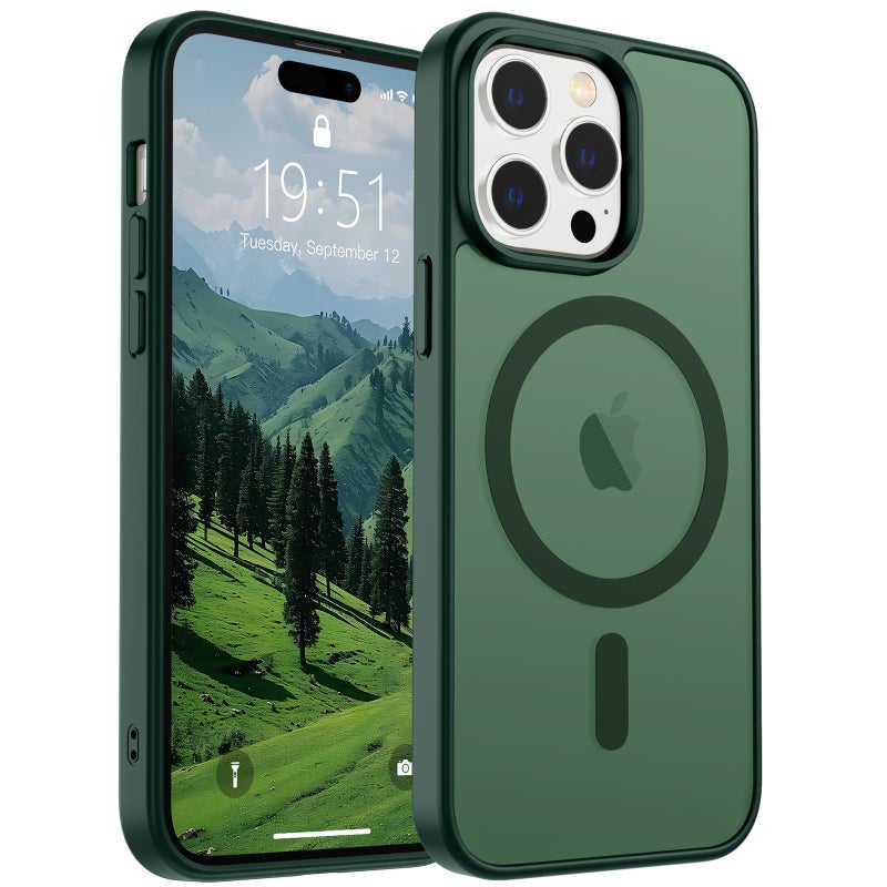 SUPFINE Magnetic for iPhone 14 Pro Max Case(Compatible with MagSafe)(Military Grade Drop Protection) Slim Translucent Matte Shockproof with Anti-Fingerprint Phone Case,Forest Green - Image 1