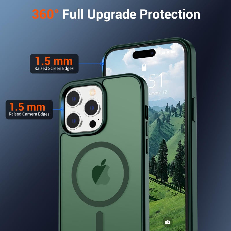 SUPFINE Magnetic for iPhone 14 Pro Max Case(Compatible with MagSafe)(Military Grade Drop Protection) Slim Translucent Matte Shockproof with Anti-Fingerprint Phone Case,Forest Green - Image 4