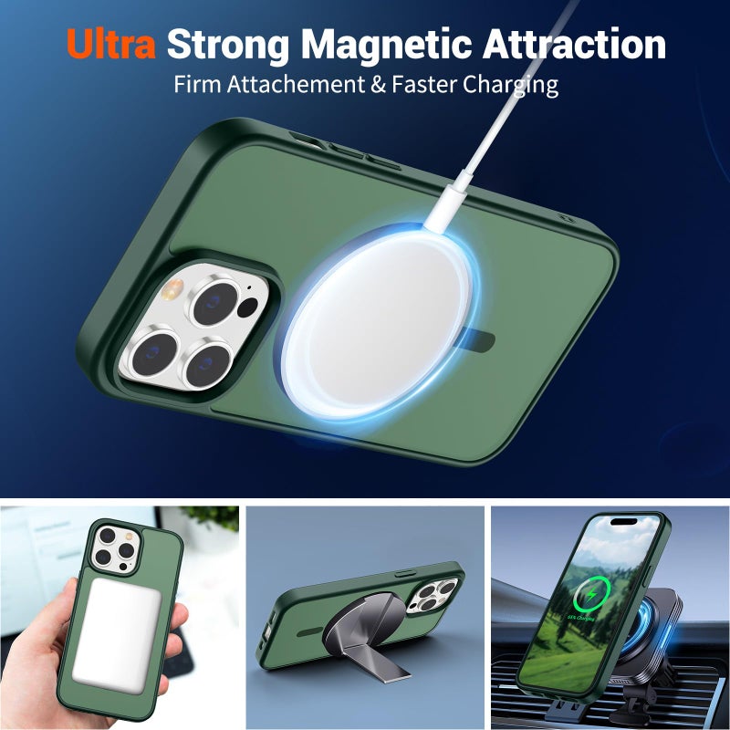 SUPFINE Magnetic for iPhone 14 Pro Max Case(Compatible with MagSafe)(Military Grade Drop Protection) Slim Translucent Matte Shockproof with Anti-Fingerprint Phone Case,Forest Green - Image 5
