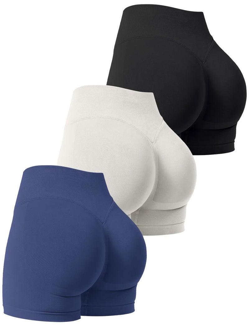 Niipty 3 Pack Workout Gym Shorts Women Scrunch Butt Lifting Seamless High Waist Yoga Booty Shorts for Women - Black+Grey+Navy M - Image 1