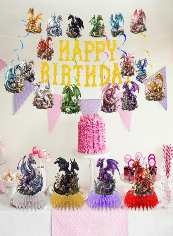 TAKEALOOKO Dragon Birthday Party Decorations - Watercolor Dragon Banner with Hanging Swirls, Fantasy Dragons Themed Wall Door Window Ceiling for kids Boys Children's Parties Decor Baby Shower Supplies - Image 3