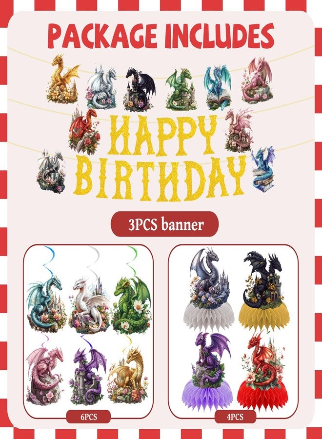 TAKEALOOKO Dragon Birthday Party Decorations - Watercolor Dragon Banner with Hanging Swirls, Fantasy Dragons Themed Wall Door Window Ceiling for kids Boys Children's Parties Decor Baby Shower Supplies - Image 4