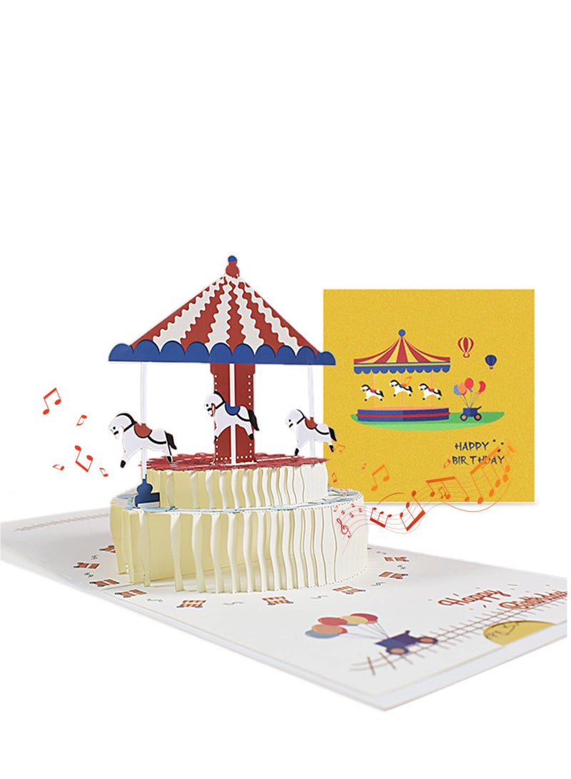 Birthday Card 3D Popup Bday Greeting Cards Carousel Playground Card Greeting Card with Envelopes Greeting Cards for Kids - Image 1