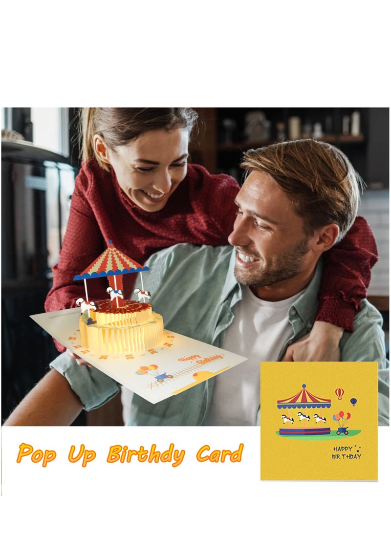 Birthday Card 3D Popup Bday Greeting Cards Carousel Playground Card Greeting Card with Envelopes Greeting Cards for Kids - Image 4