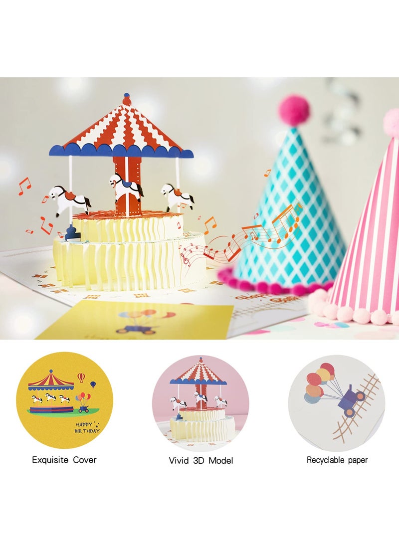 Birthday Card 3D Popup Bday Greeting Cards Carousel Playground Card Greeting Card with Envelopes Greeting Cards for Kids - Image 3