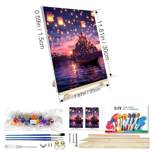 JOOZ Paint by Numbers Kit for Adults with Frame, Castle Paint by Number with Easel, DIY Sunset Boat Easy Paint by Numbers Landscape for Home Wall Decor 8 x 12 Inch - Image 2