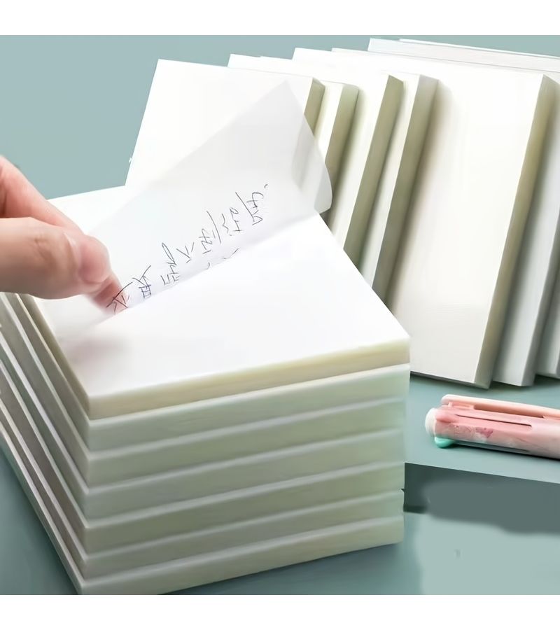 100 Sheets Transparent Sticky Notes Notepad for School Office Supplies - Image 1