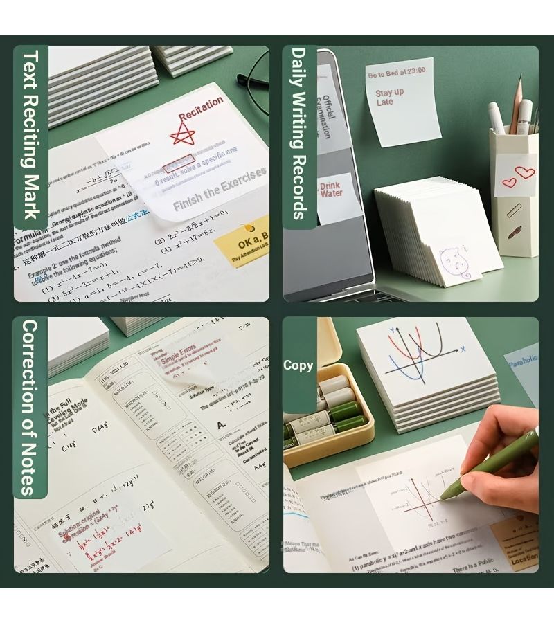100 Sheets Transparent Sticky Notes Notepad for School Office Supplies - Image 4