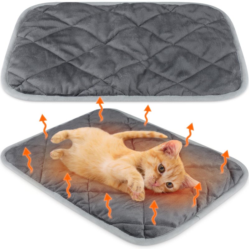 Clysee 2 Pack Self Heating Cat Mat Self Warming Pet Pads Washable Kennel Mat Dog Crate Pad Reflects Body Heat Non Skid Cat Thermal Pads for Puppy Indoor OutdoorGray16 x 20 Inches - Image 2