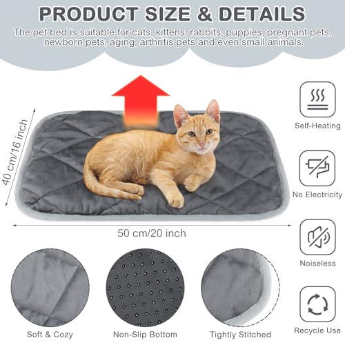 Clysee 2 Pack Self Heating Cat Mat Self Warming Pet Pads Washable Kennel Mat Dog Crate Pad Reflects Body Heat Non Skid Cat Thermal Pads for Puppy Indoor OutdoorGray16 x 20 Inches - Image 3