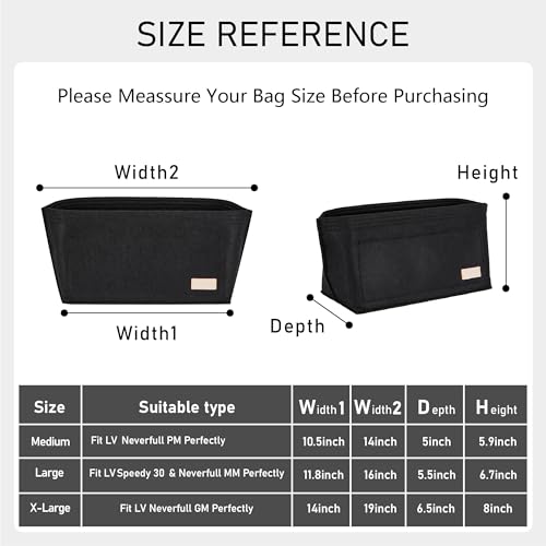 OAikor Purse Organizer Insert with Base ShaperFelt Zipper Tote Handbag Organizer Compatible with Lv Neverfull PM City 30 and More 10 Compartments BlackM - Image 3