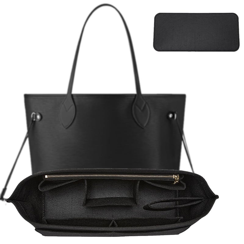 OAikor Purse Organizer Insert with Base ShaperFelt Zipper Tote Handbag Organizer Compatible with Lv Neverfull PM City 30 and More 10 Compartments BlackM - Image 2