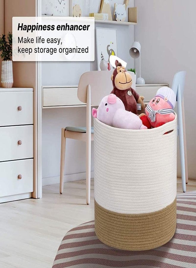 GRATIFY Cotton Rope Basket with Handle for Baby Laundry, Toy, Blanket Storage - Woven Jute Mix Brown, 15'' × 18'' - Image 3