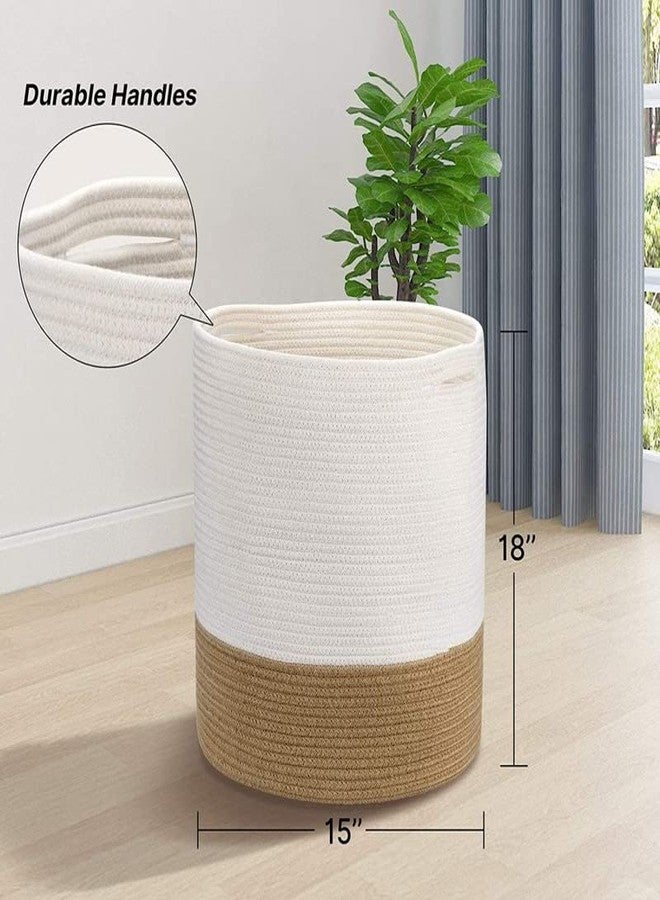 GRATIFY Cotton Rope Basket with Handle for Baby Laundry, Toy, Blanket Storage - Woven Jute Mix Brown, 15'' × 18'' - Image 4