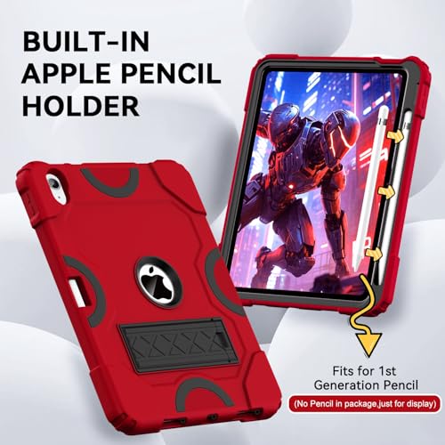 Cantis Case for iPad 11-inch (A16) 2025/ iPad 10th Generation 2022 (10.9 inch), Shockproof iPad Cover 10th Generation with Pencil Holder & Kickstand, Red+Black - Image 5