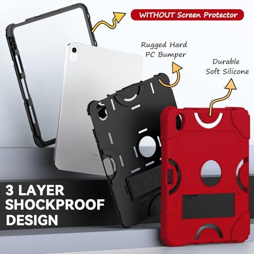 Cantis Case for iPad 11-inch (A16) 2025/ iPad 10th Generation 2022 (10.9 inch), Shockproof iPad Cover 10th Generation with Pencil Holder & Kickstand, Red+Black - Image 4