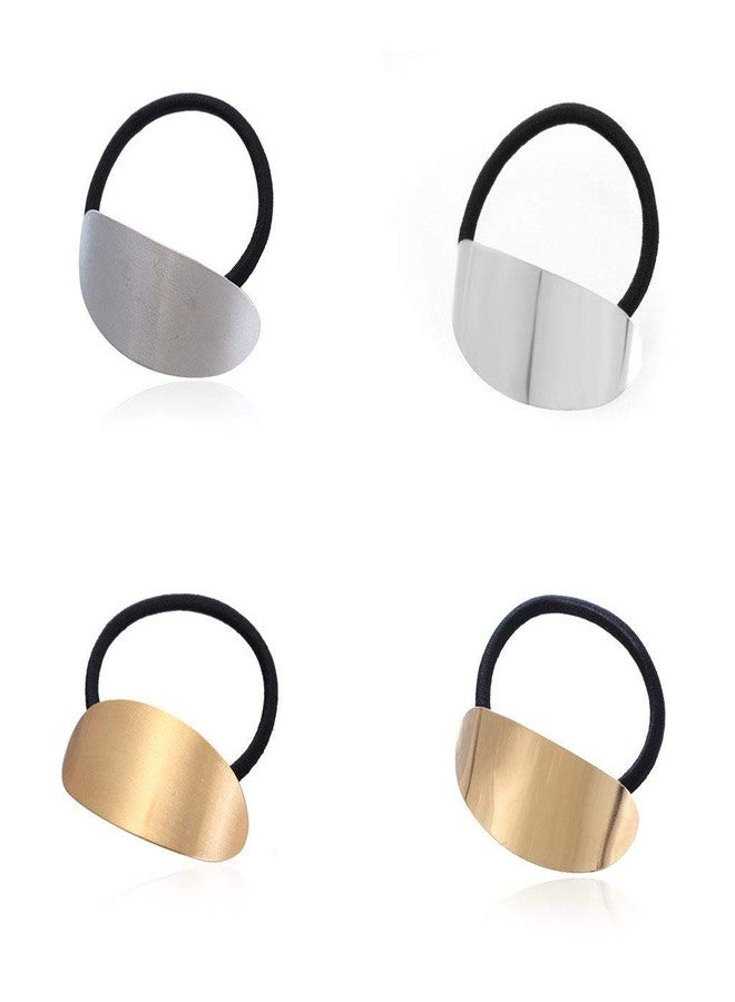 LOVEF 4PCS Metal oval Hair Rope Hairband Ponytail Holder Hair Ring Elastic Rubber Band Hair Tie Hair Headdress Hair Accessories - Gold and Silver - Image 1