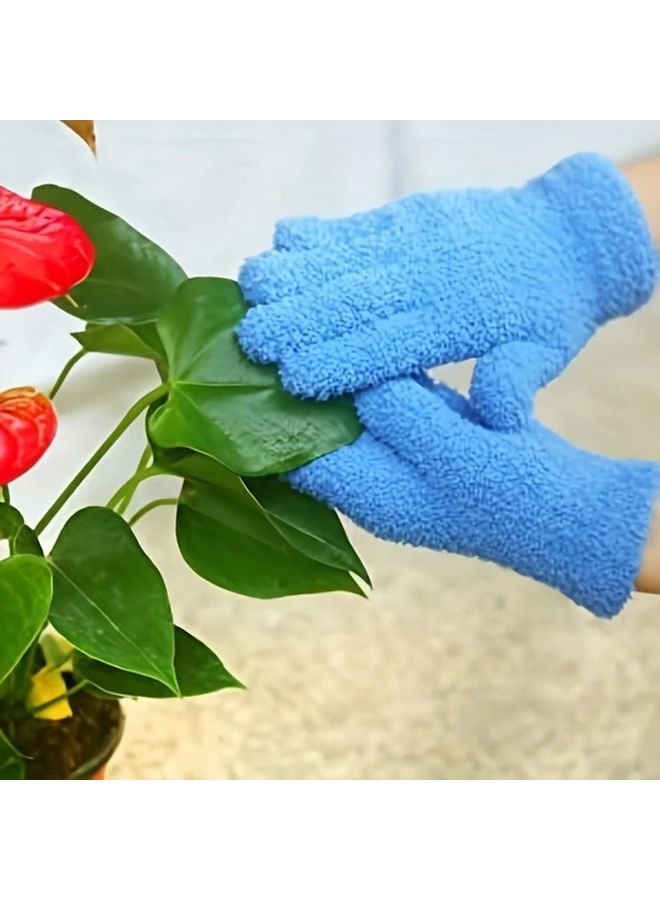 Blue Microfiber Plant Dusting Gloves For Indoor Cleaning Blinds Furniture Gentle Leaf Care - Image 2