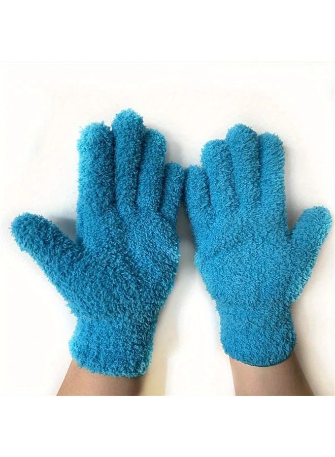 Blue Microfiber Plant Dusting Gloves For Indoor Cleaning Blinds Furniture Gentle Leaf Care - Image 1