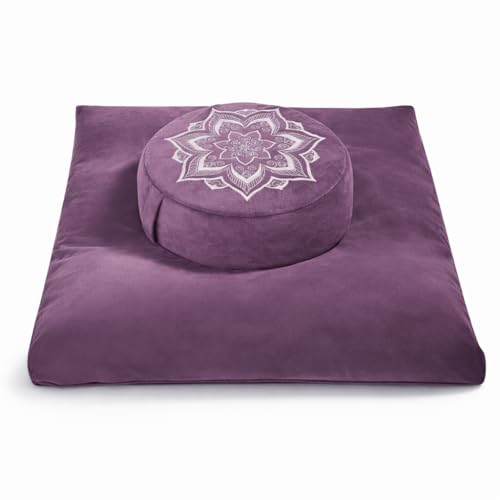 hunnidspace Meditation Cushion Set Zafu & Zabuton – Buckwheat Hull & Memory Foam, Adjustable Floor Pillow for Yoga, Meditation & Sitting, Removable Velvet Cover (Purple) - Image 1