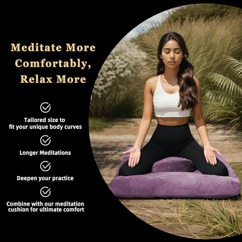 hunnidspace Meditation Cushion Set Zafu & Zabuton – Buckwheat Hull & Memory Foam, Adjustable Floor Pillow for Yoga, Meditation & Sitting, Removable Velvet Cover (Purple) - Image 5