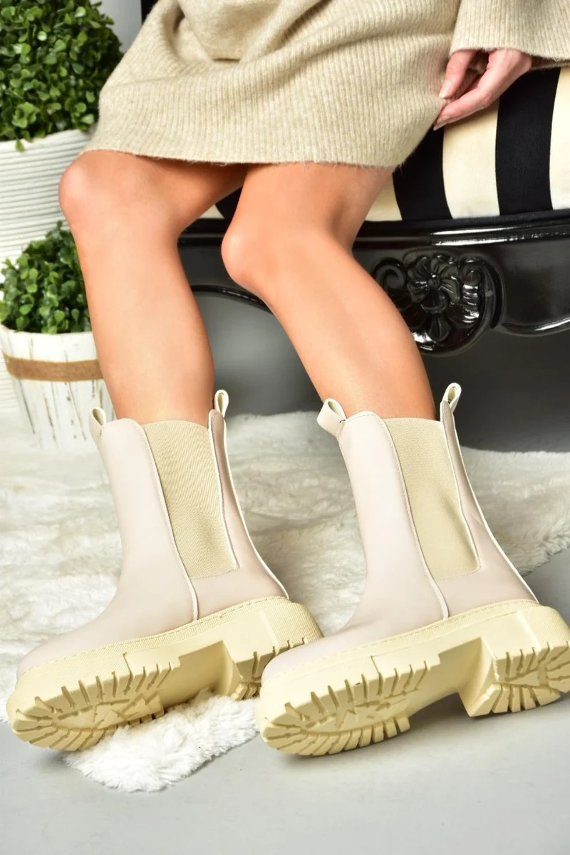 Fox Shoes N280349009 Beige/beige Thick Soled Daily Women's Boots