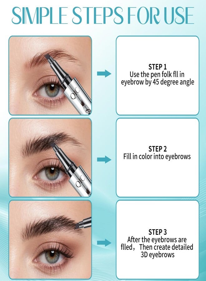 W3W Microblading Eyebrow Pencil, Eyebrow Pen for Women, Faux Brow Pen Filling with 4-Fork-Tip Create Natural Hair-Like Brows Pencil Last All Day Waterproof (light brown) - Image 3