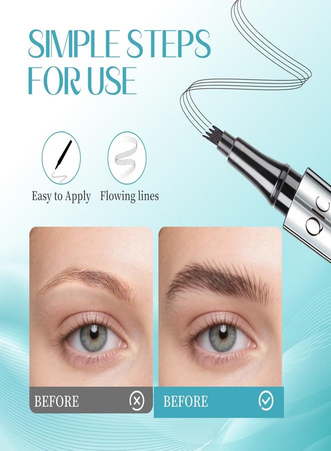 W3W Microblading Eyebrow Pencil, Eyebrow Pen for Women, Faux Brow Pen Filling with 4-Fork-Tip Create Natural Hair-Like Brows Pencil Last All Day Waterproof (light brown) - Image 4